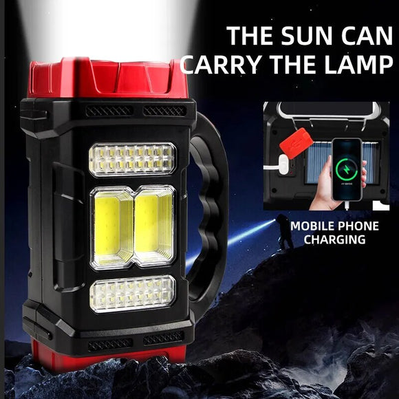 Solar Powered Rechargeable LED Multifunctional Portable Light USB Dual Light Source Outdoor Searchlight Camping Light Strong Fla