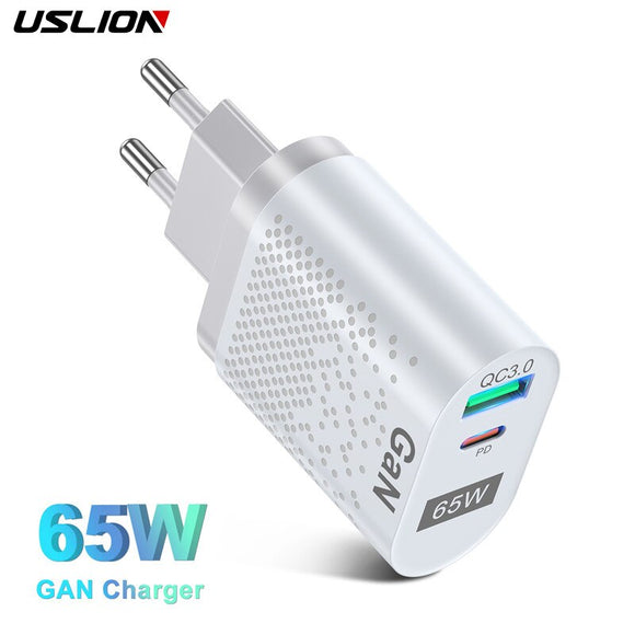 USLION 65W GaN Charger USB C PD KR Plugs Fast Charging GaN Charger Phone Quick Charging Type C For IPhone Korean Specification